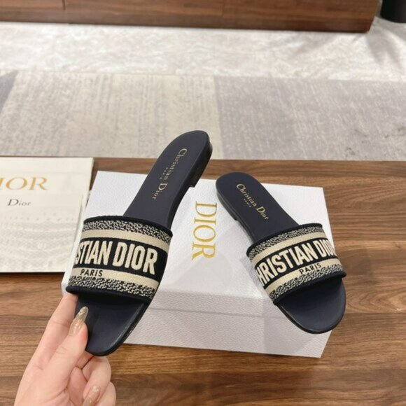 DIOR Dway Slide Deep Blue Embroidered Cotton - Picture 4 of 8